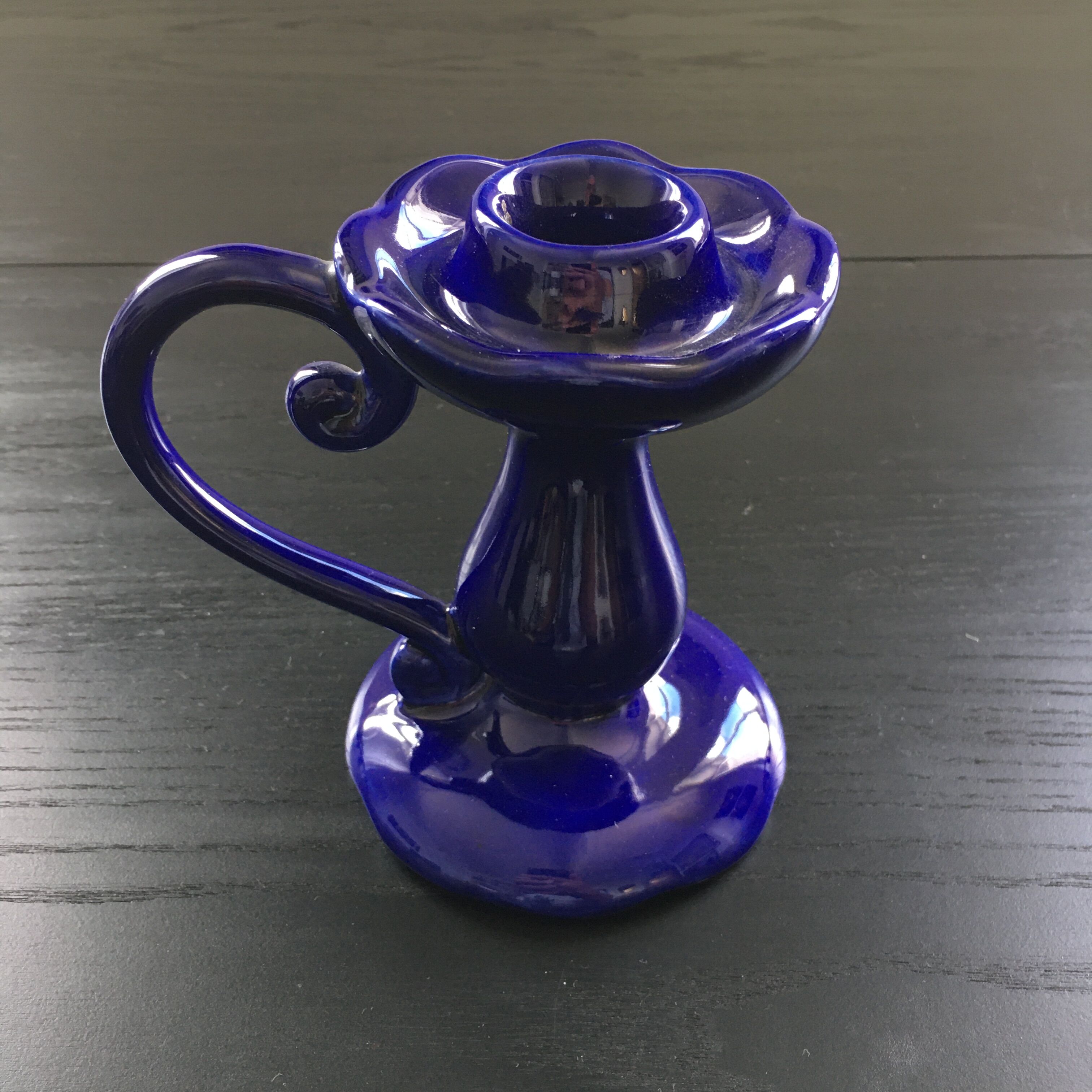 Indigo earthenware candle holder