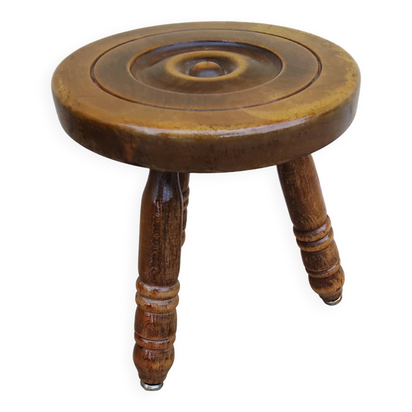 Petit tabouret bas en bois vintage