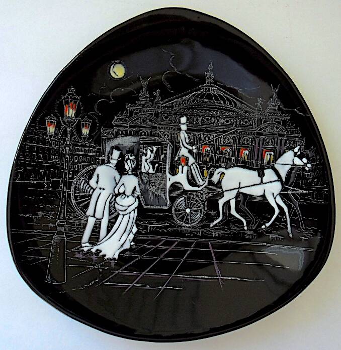 Pair of decorative plates: "Rally" & "Bal at the Opera".