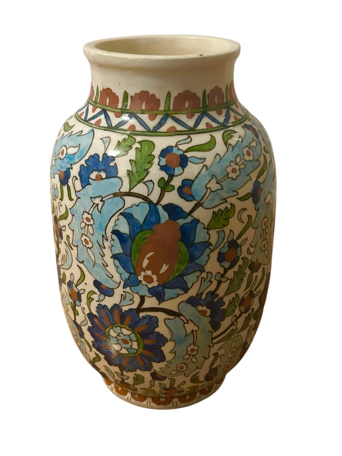 Mid-Century Iznik revival hand painted ceramic vase
