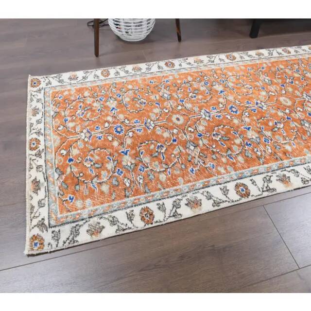 Vintage Turkish Oushak Handmade Wool Cotton Orange Runner 80x318