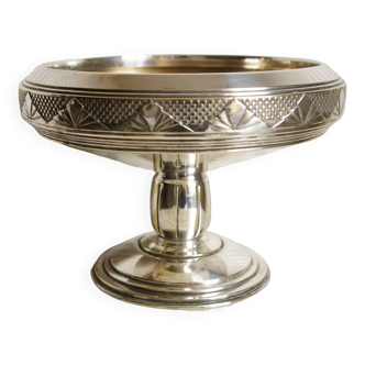 Cup or compotier on art deco pedestal in silver metal