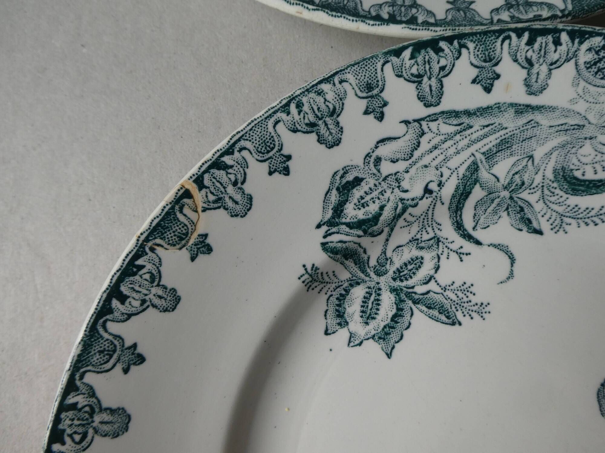 Lot of 6 flat plates Saint Amand Amand in Amandinoise, décor Iris, 1900