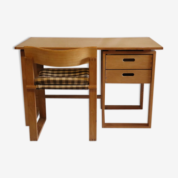 Bureau et sa chaise vintage en bois 1960