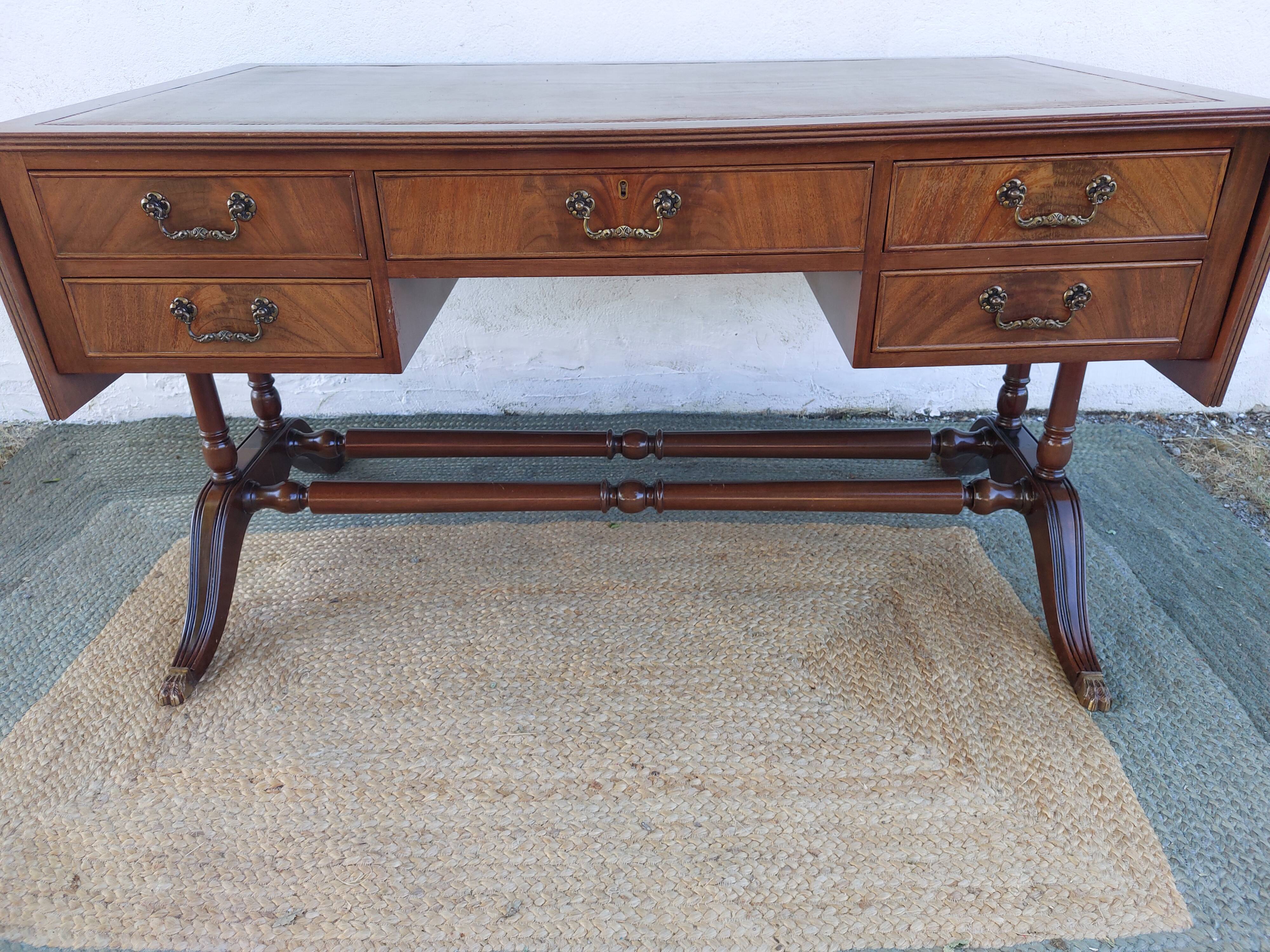 English desk and lyre chair, leather, extensions.