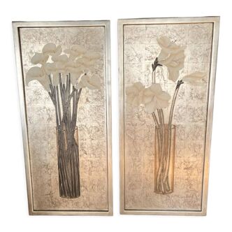 Pair of art deco paintings on lam lee group panels