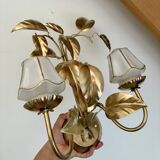 Vintage two-light wall lamp in gold metal with vintage art deco globes