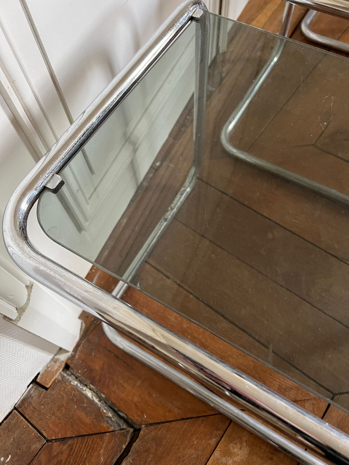 Nesting tables metal and smoked glass 70s