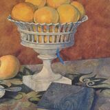 Old watercolor painting with oranges