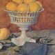 Old watercolor painting with oranges
