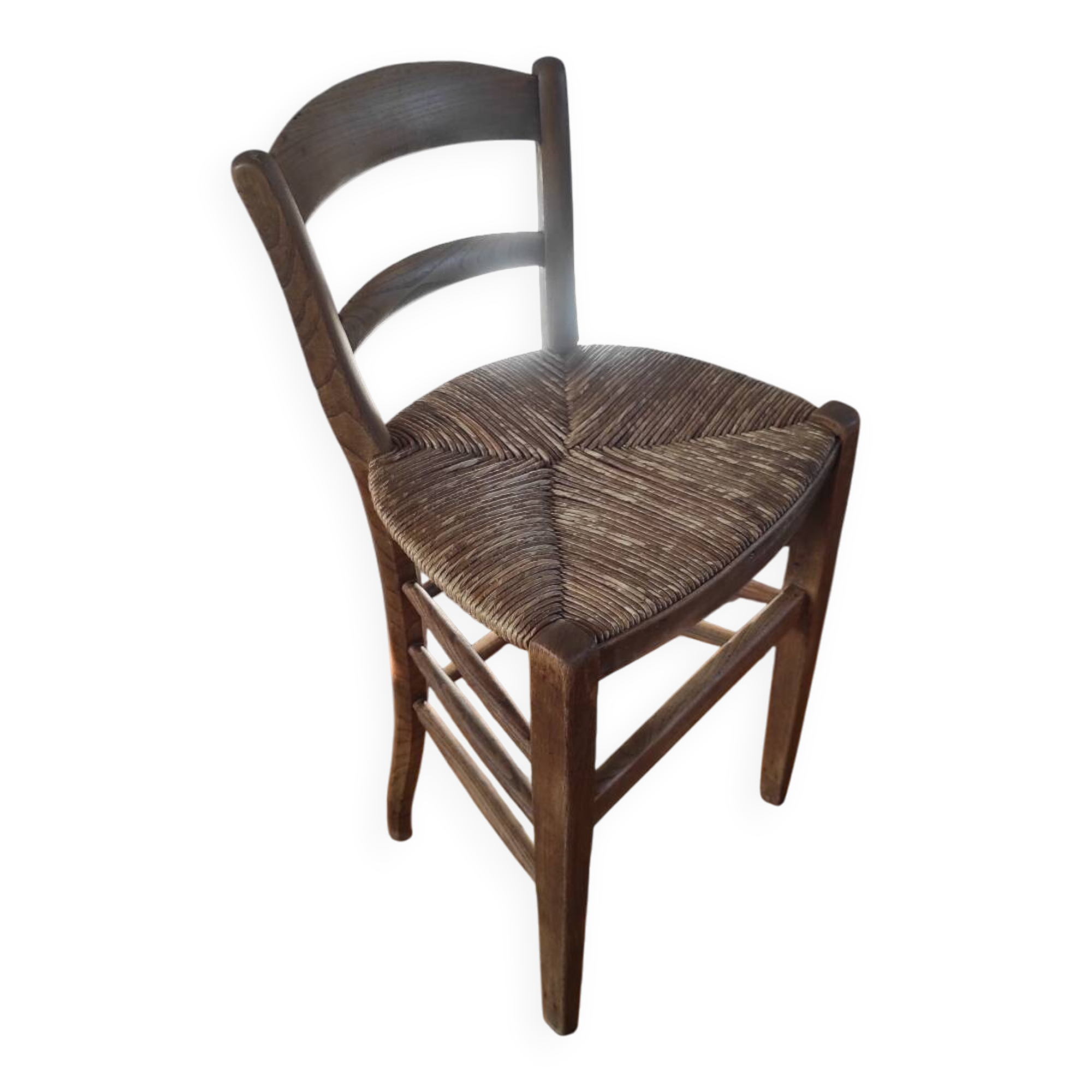 Vintage wooden and straw bar stool — Brutalist Style / Perrian