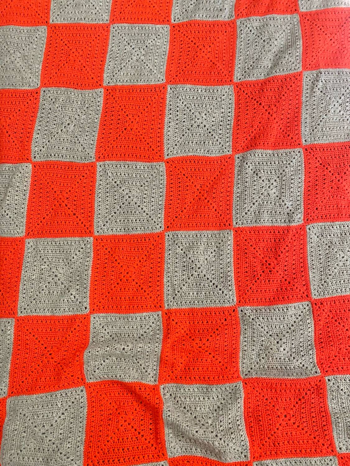 Vintage Granny Square Crochet Wool Throw