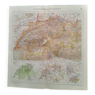 Une carte géographique année 1925 issue atlas quillet  carte : suisse économique tache rousseur