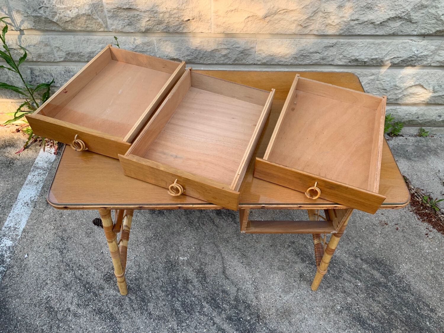 Rattan desk and chair 1960