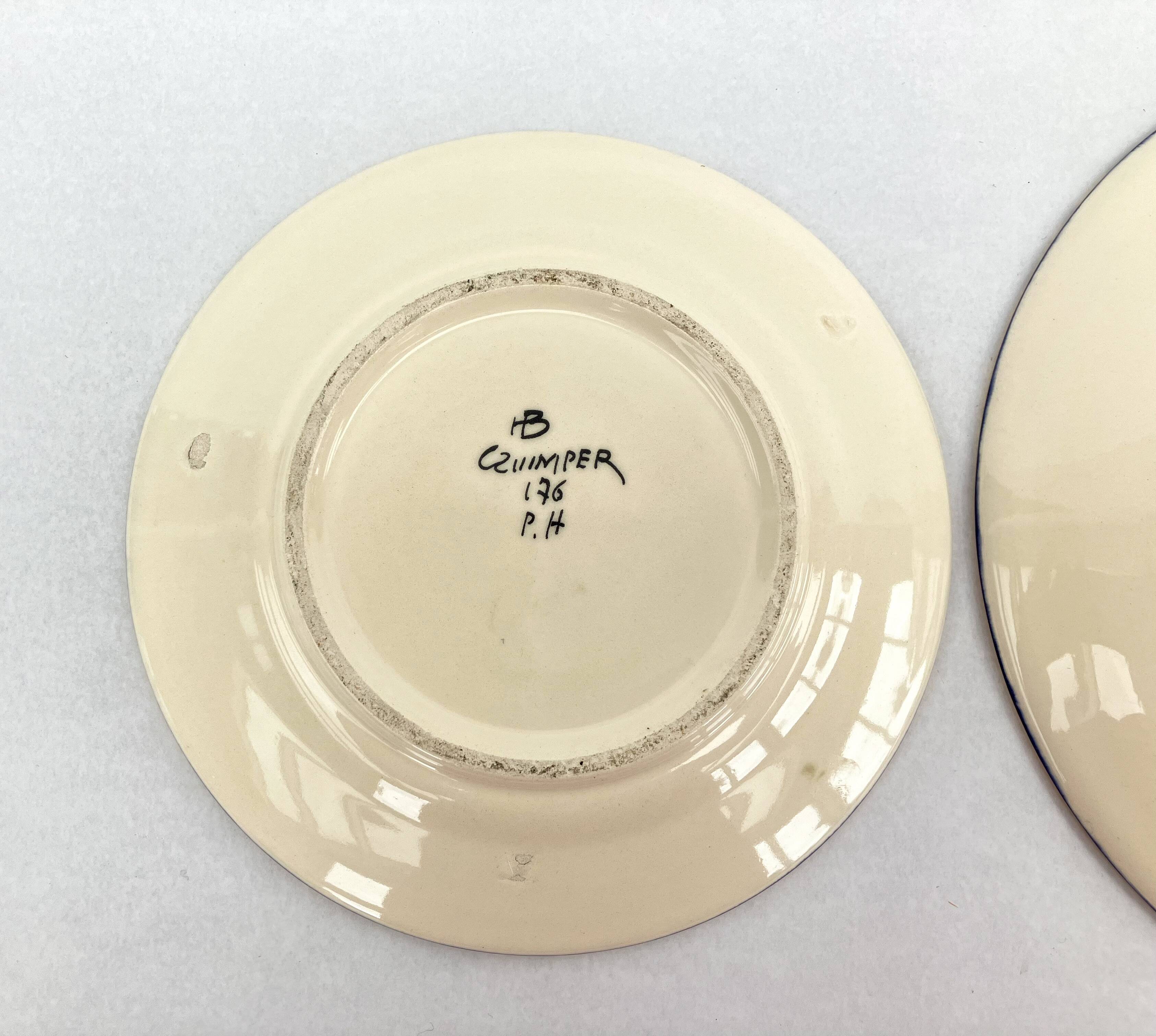 2 enamelled earthenware plates signed HB Quimper • Embroidery or beaded decoration by Pierre Poquet in relief