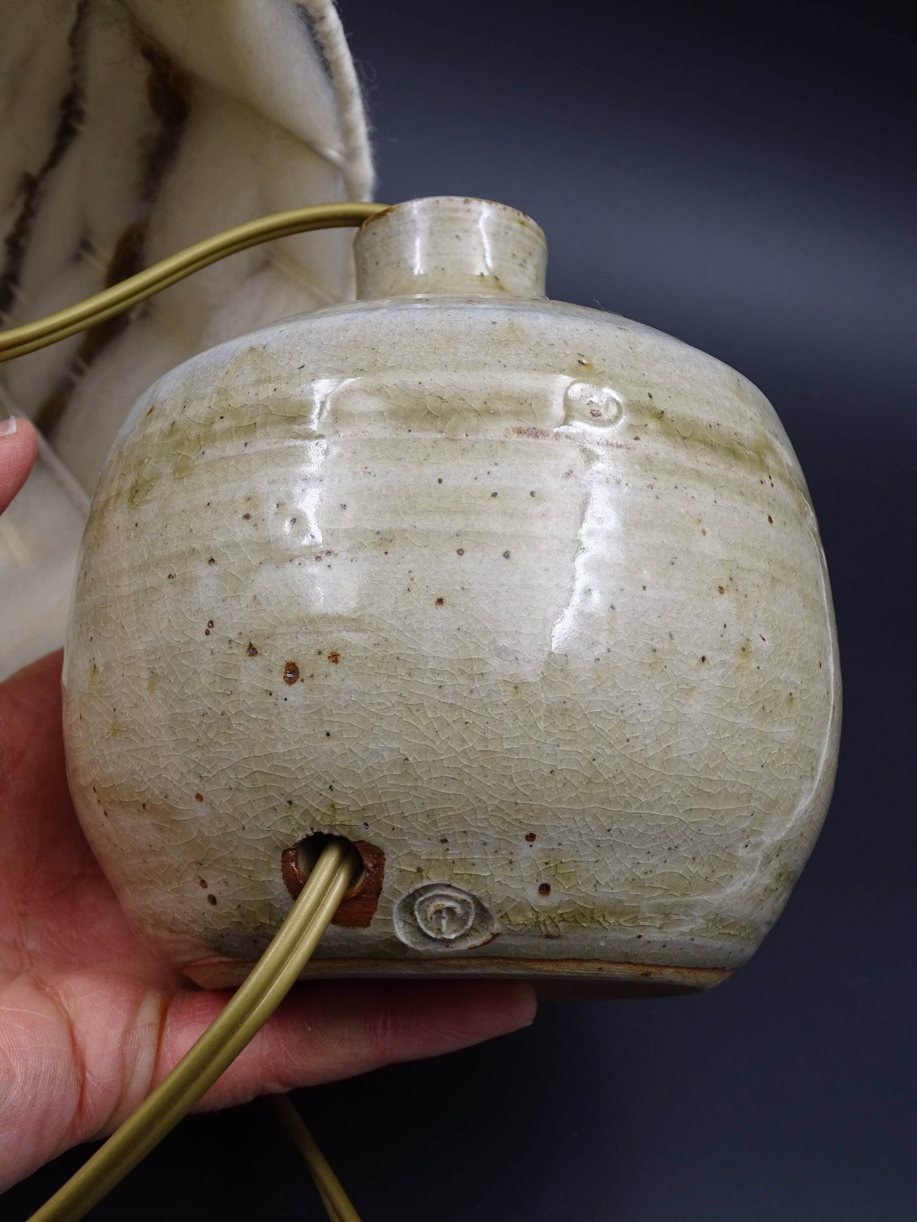 Pair of bedside lamps in stoneware and wool lampshades - Vintage around 1970