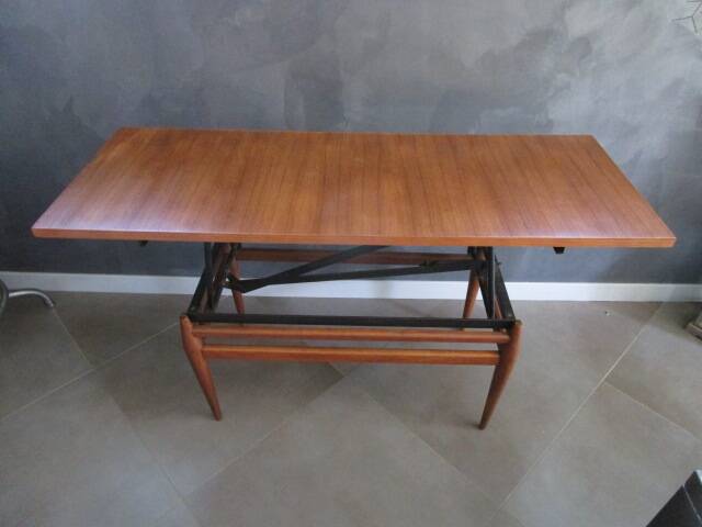 Table basse monte-et-baisse scandinave en acajou – Vintage