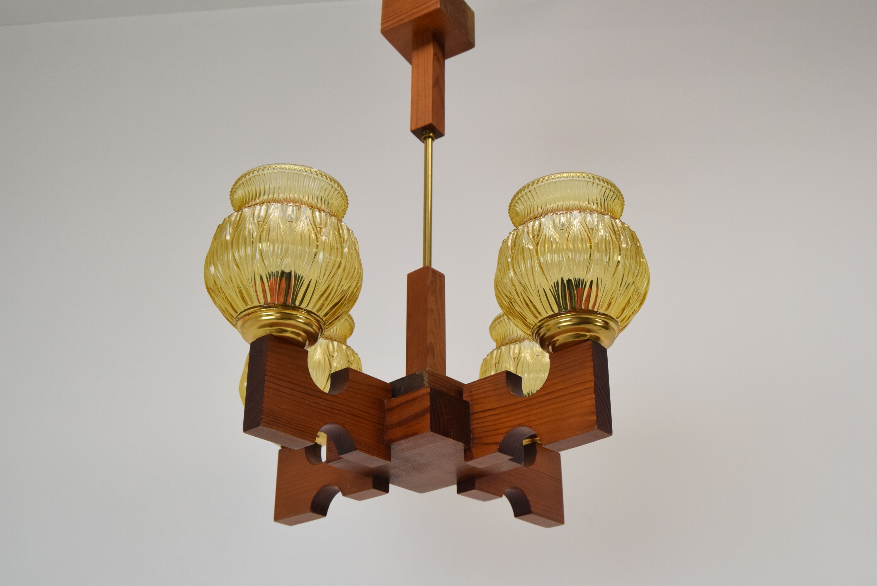 Mid-century Wood Chandelier,1980's.