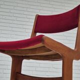 1970s, set of 4 reupholstered Danish chairs, Farsø Møbelfabrik, teak wood, furniture velour.