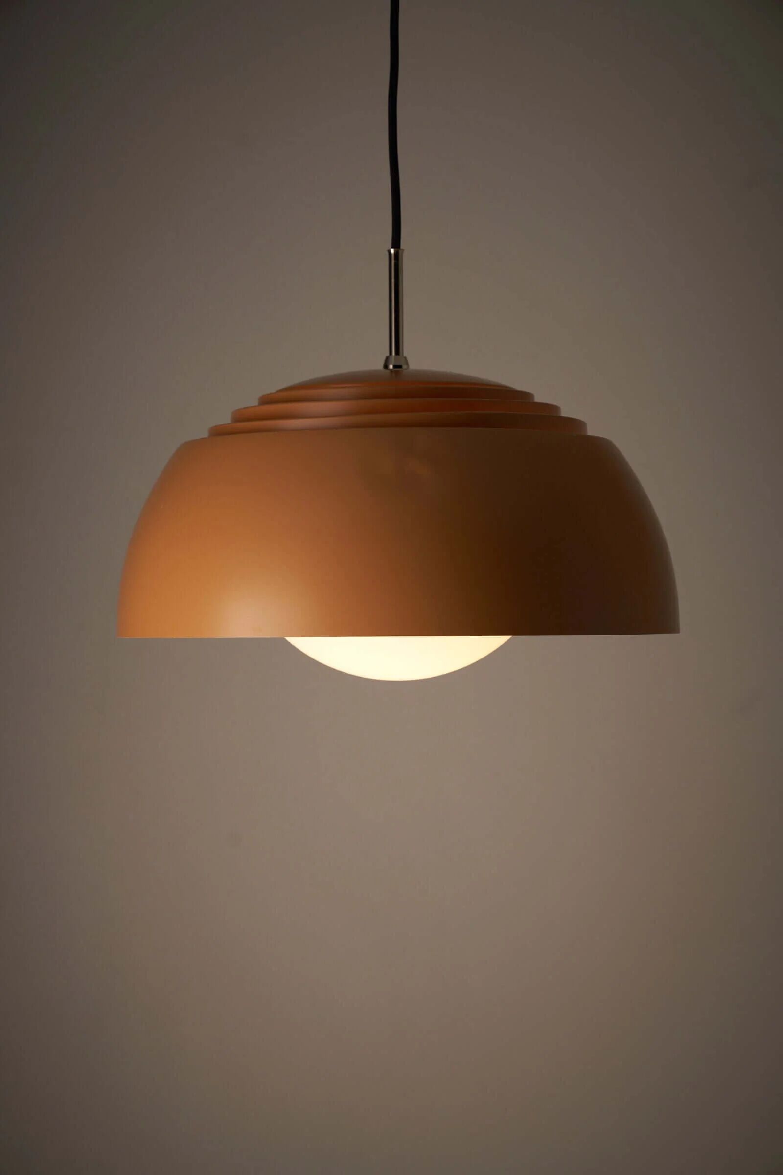 Pendant lamp by B+L Leuchten, orange dome shade and opal glass diffuser