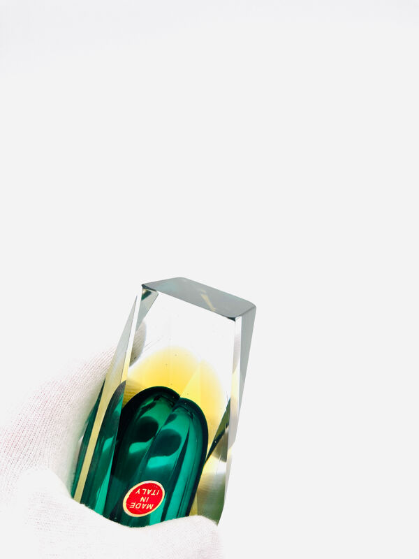Vase Flavio Poli pour Seguso - Sommerso -  Murano vert et ambre - 1960