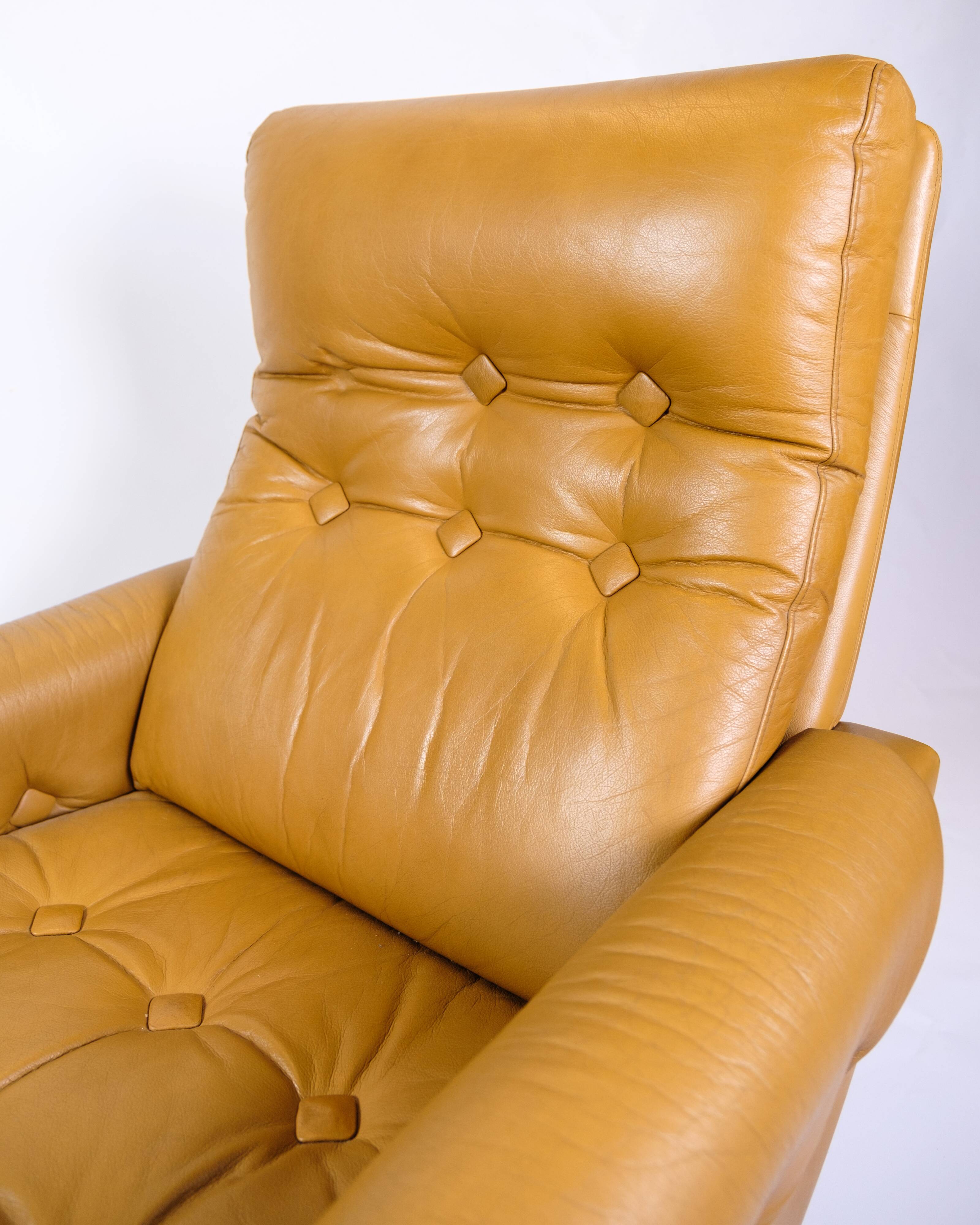 Armchair Made In Brown Leather, Danish Design From 1980s
