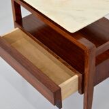 Set of 2 italian midcentury rosewood and carrara marble bedside tables