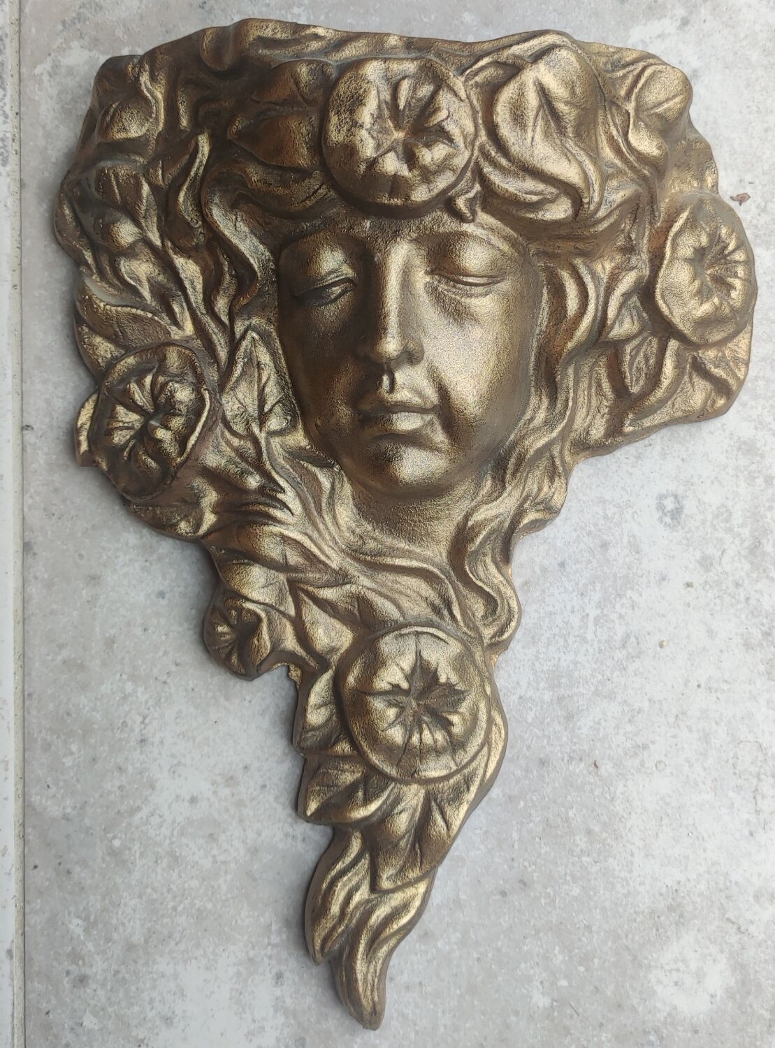 Old large bronze wall ornament Art Nouveau style