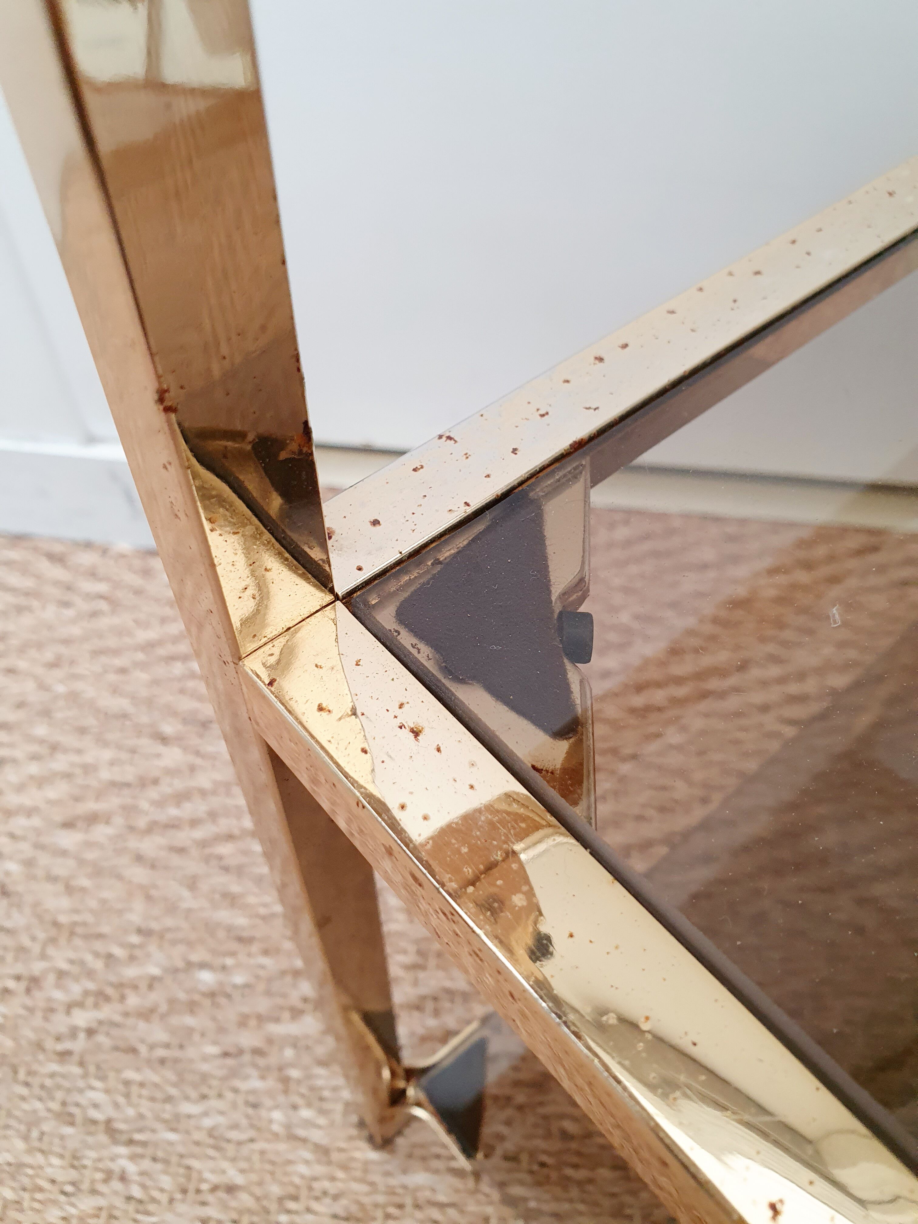 Side table gilded metal and smoked glass