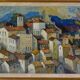 Original Swedish Mid-Century Oil on Canvas “Town” by Tage Garvik Vintage & Framed