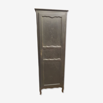 80s shelved cabinet with 1 door, aged black patina