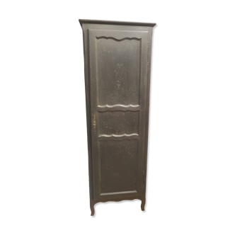 80s shelved cabinet with 1 door, aged black patina
