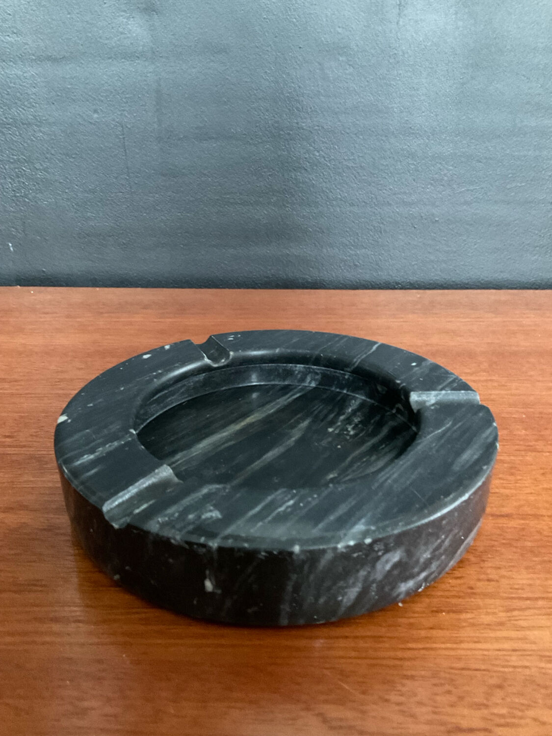 Vintage black marble ashtray and catchall.