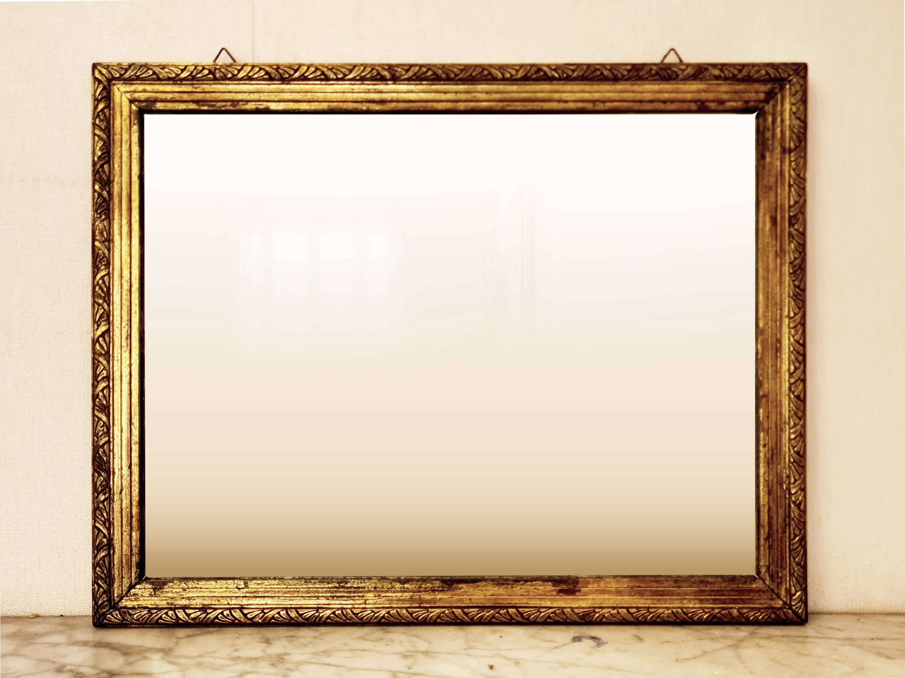 Art Deco mirror gilded with gold leaf – landscape format 47x37 cm