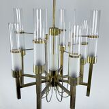 Sciolari, eight arms brass and glass tube chandelier. Italy 1960s