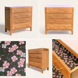 Commode vintage chêne brut massif 1950