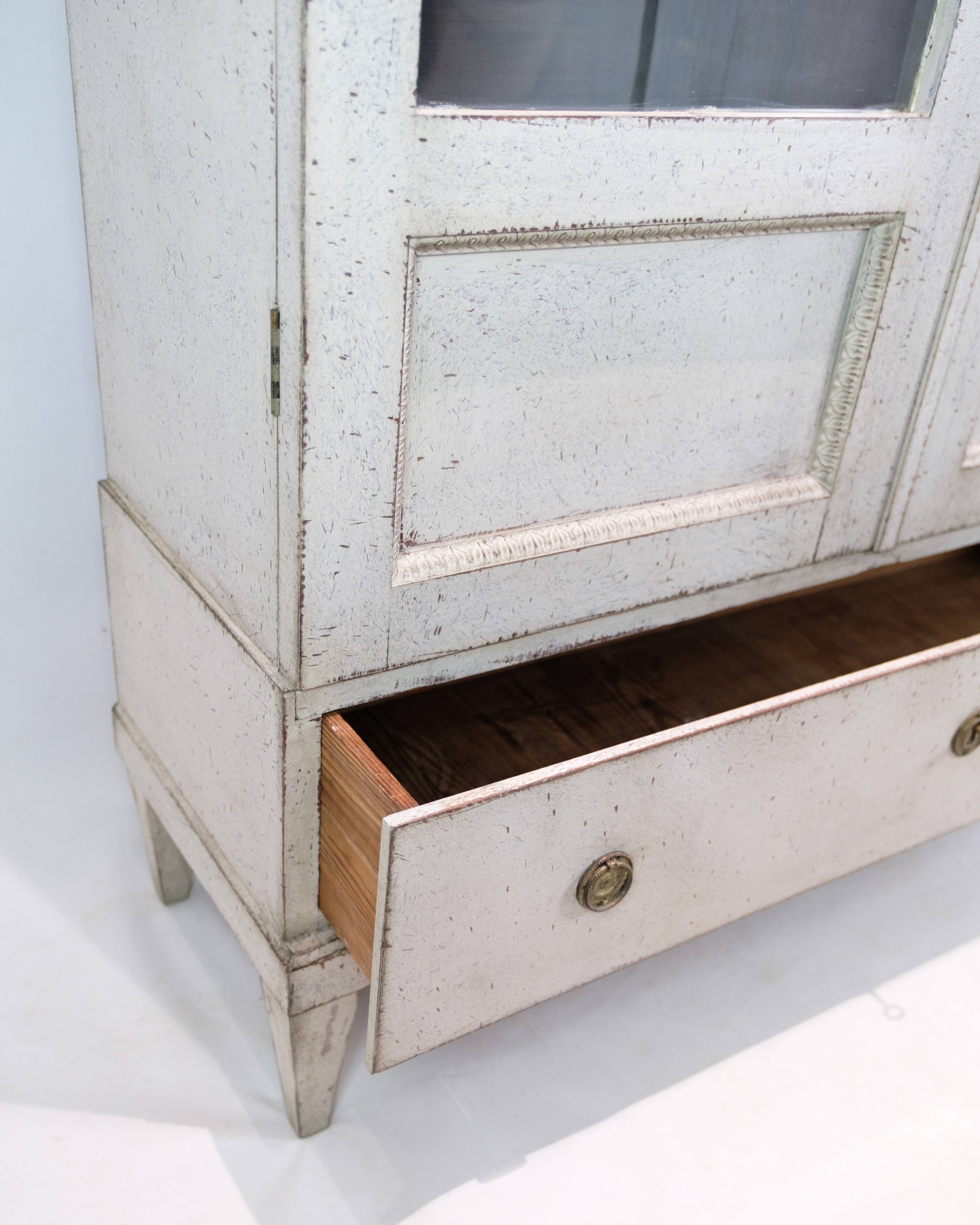 Glass Cabinet From The Gustavian Period Painted In Grey From 1810s