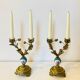 19th century candle holders in gilded bronze and porcelain