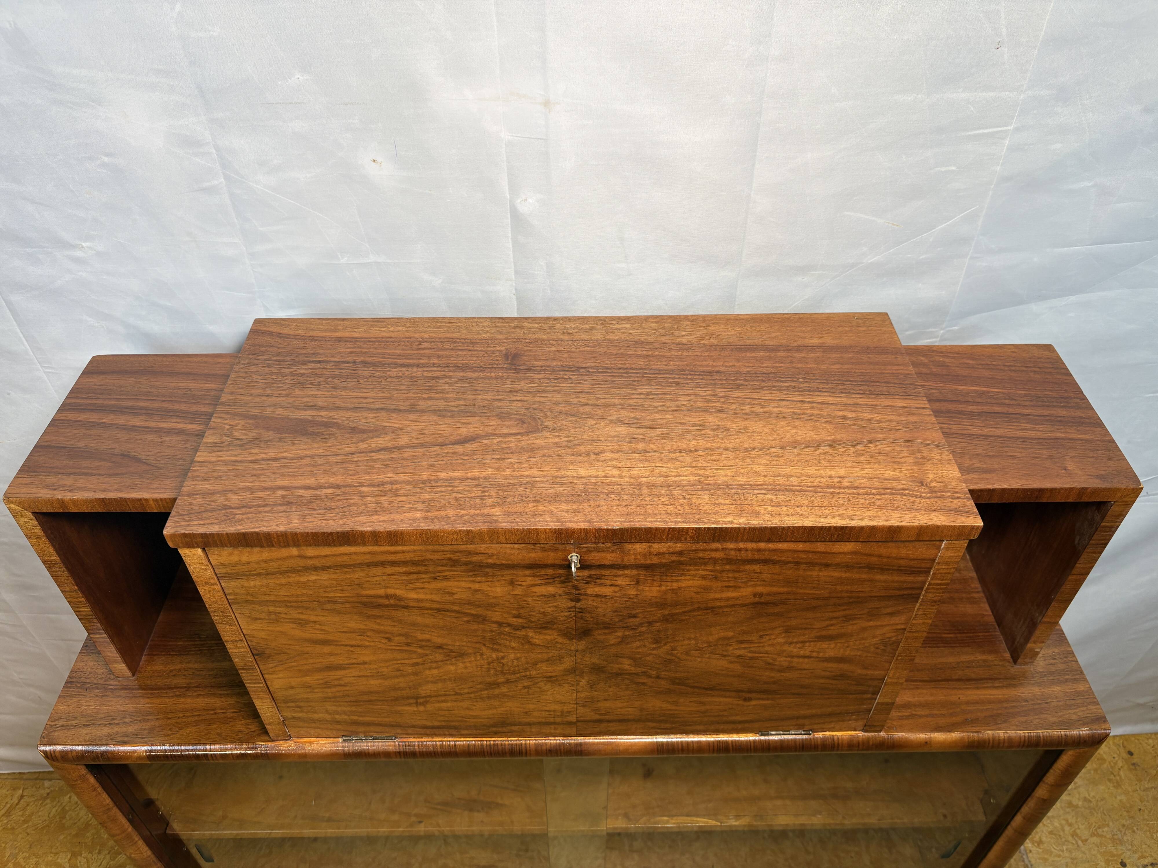 Art Deco Vintage 1930s Burr Walnut Bureau Display Cabinet Fall Front