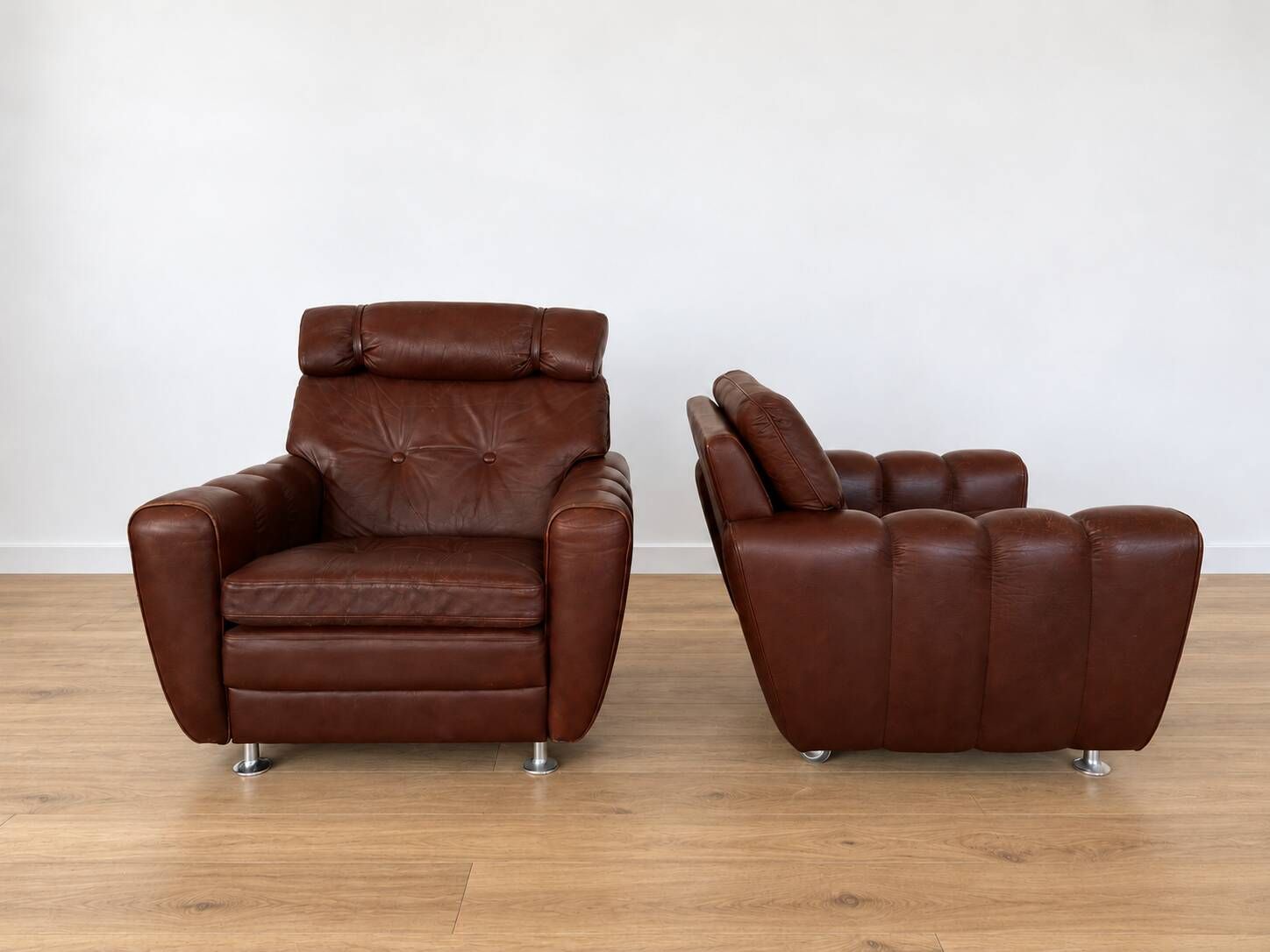 Vintage Danish mid-century lounge chairs by Svend Skipper in burgundy leather