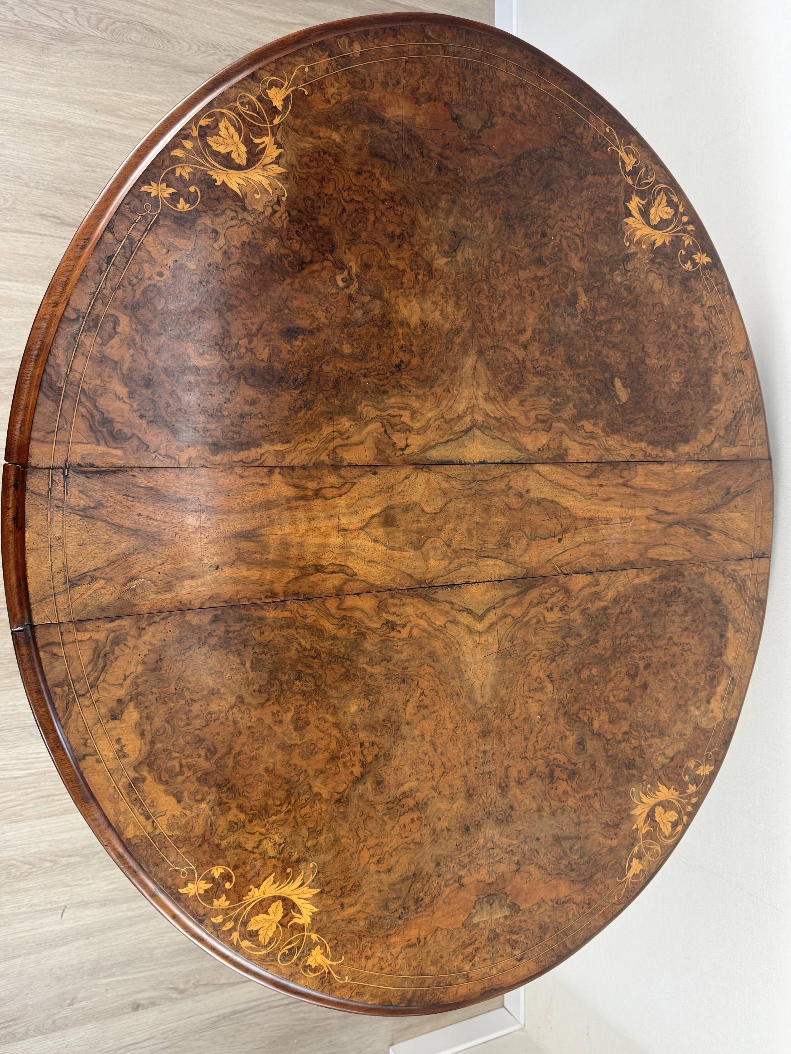 Victorian Sutherland table — walnut burl inlaid top