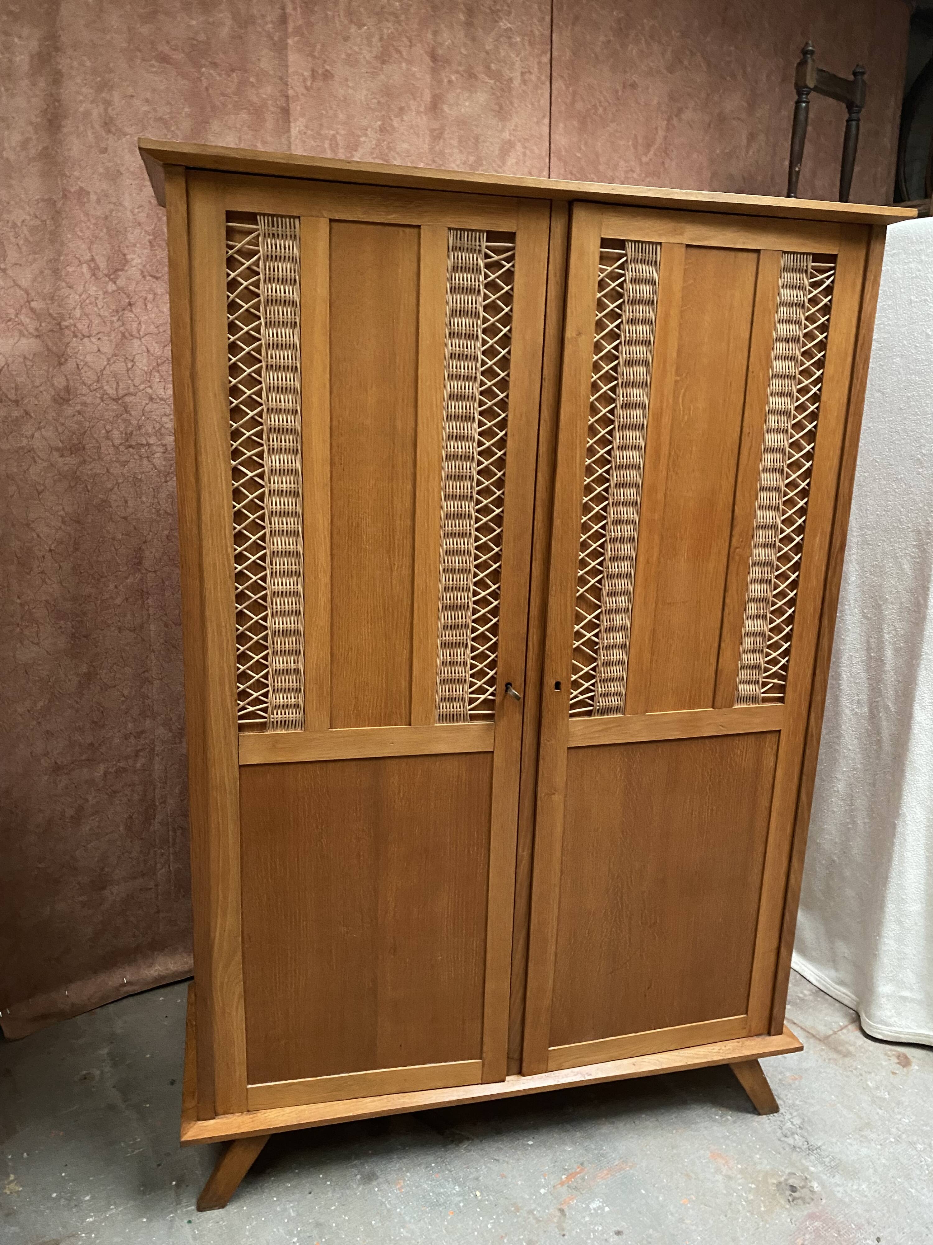 Wood and rattan cabinet