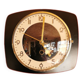 Vintage formica clock silent wall pendulum 60s "Black red"