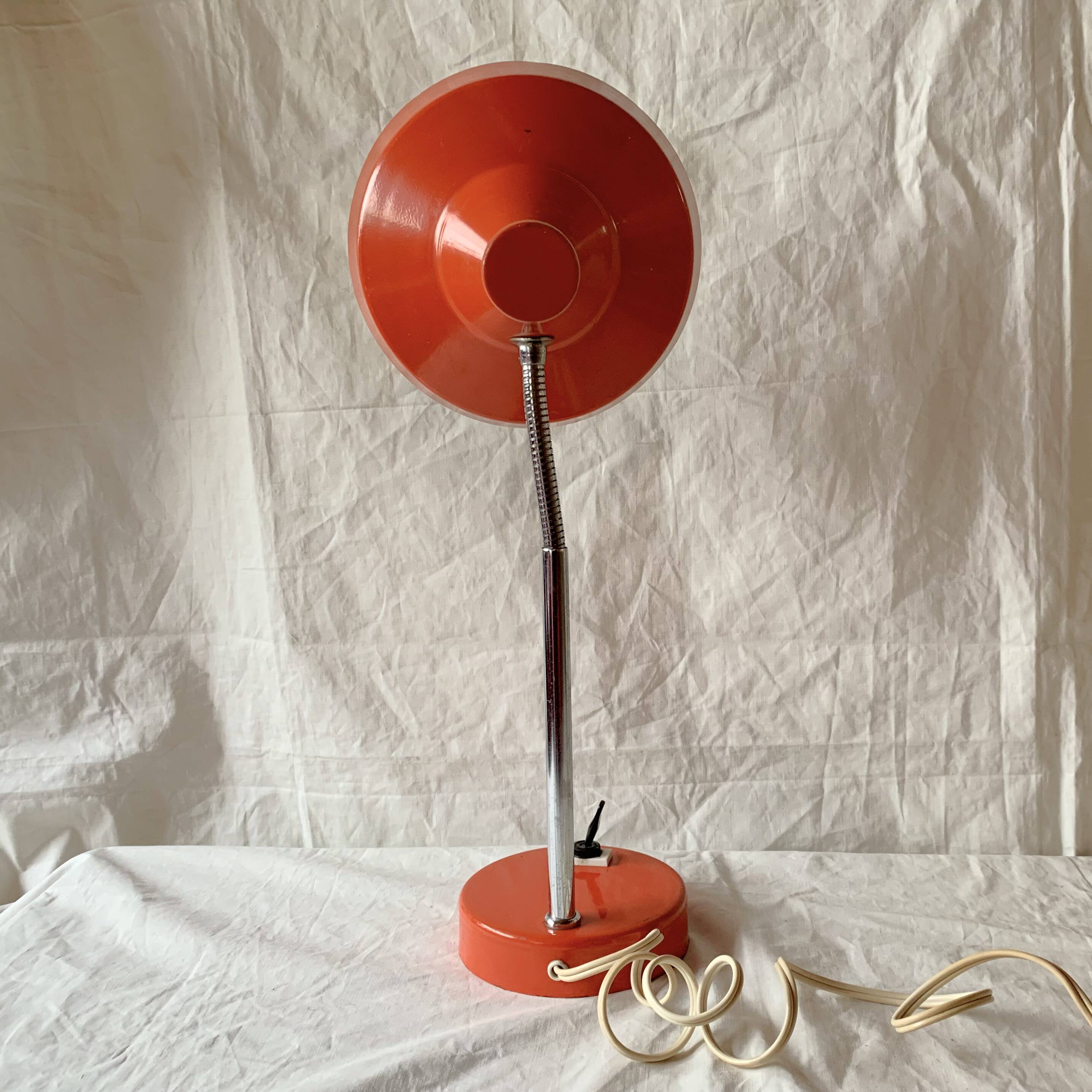 Vintage desk lamp in orange lacquered metal