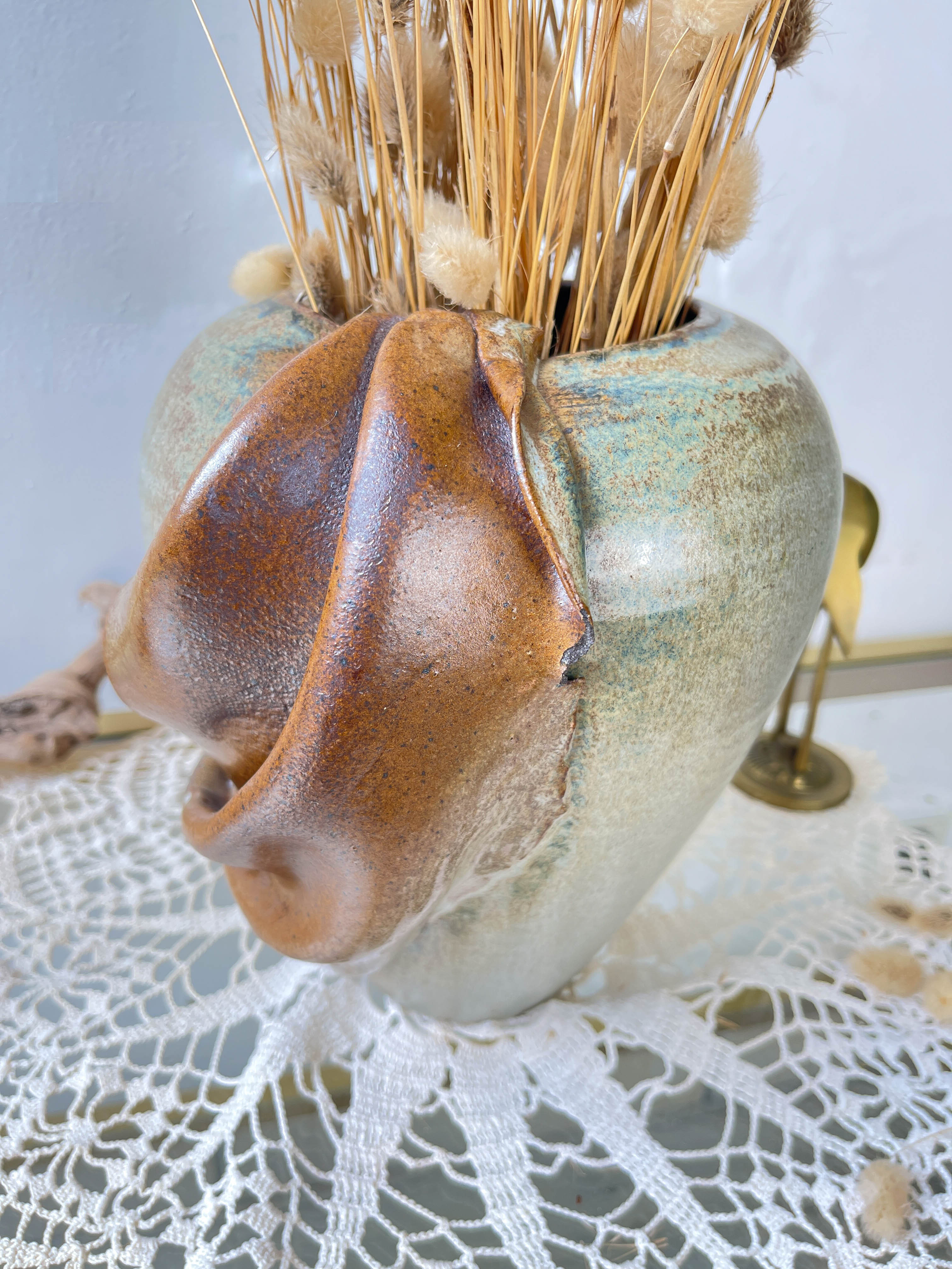 Vintage stoneware vase with draped effect glaze