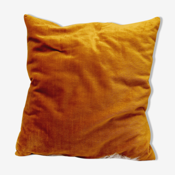 Coussin velours moutarde