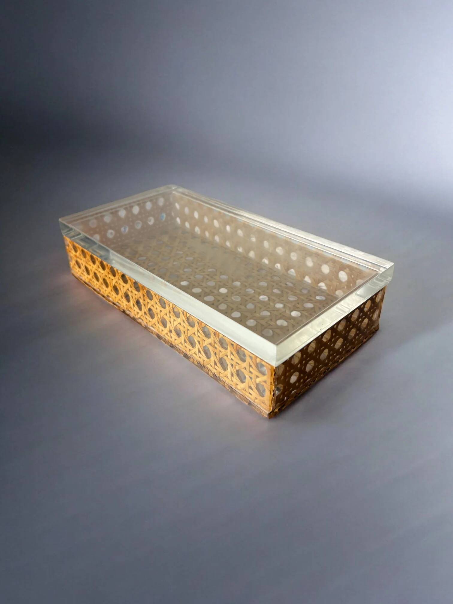 Lucite & rattan vanity box, Christian Dior style, Italy, 1970s