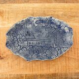 Handmade Ceramic Tray, Vintage Studio Pottery, Floral Blue White Pattern