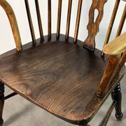 Windsor Low Back Armchair - Solid Elm with Curved Back, 19th Century