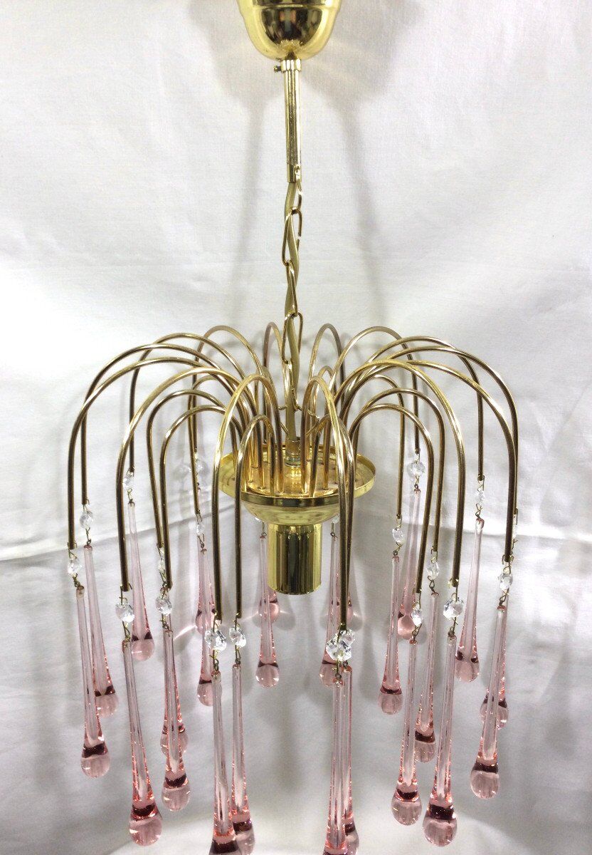 Murano chandelier pink crystal drops